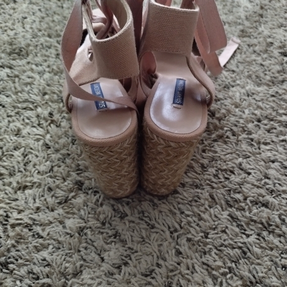 Stuart Weitzmen Canvas Espadrille Wedge lace up pink Sandals 37/6,5 - Picture 7 of 9
